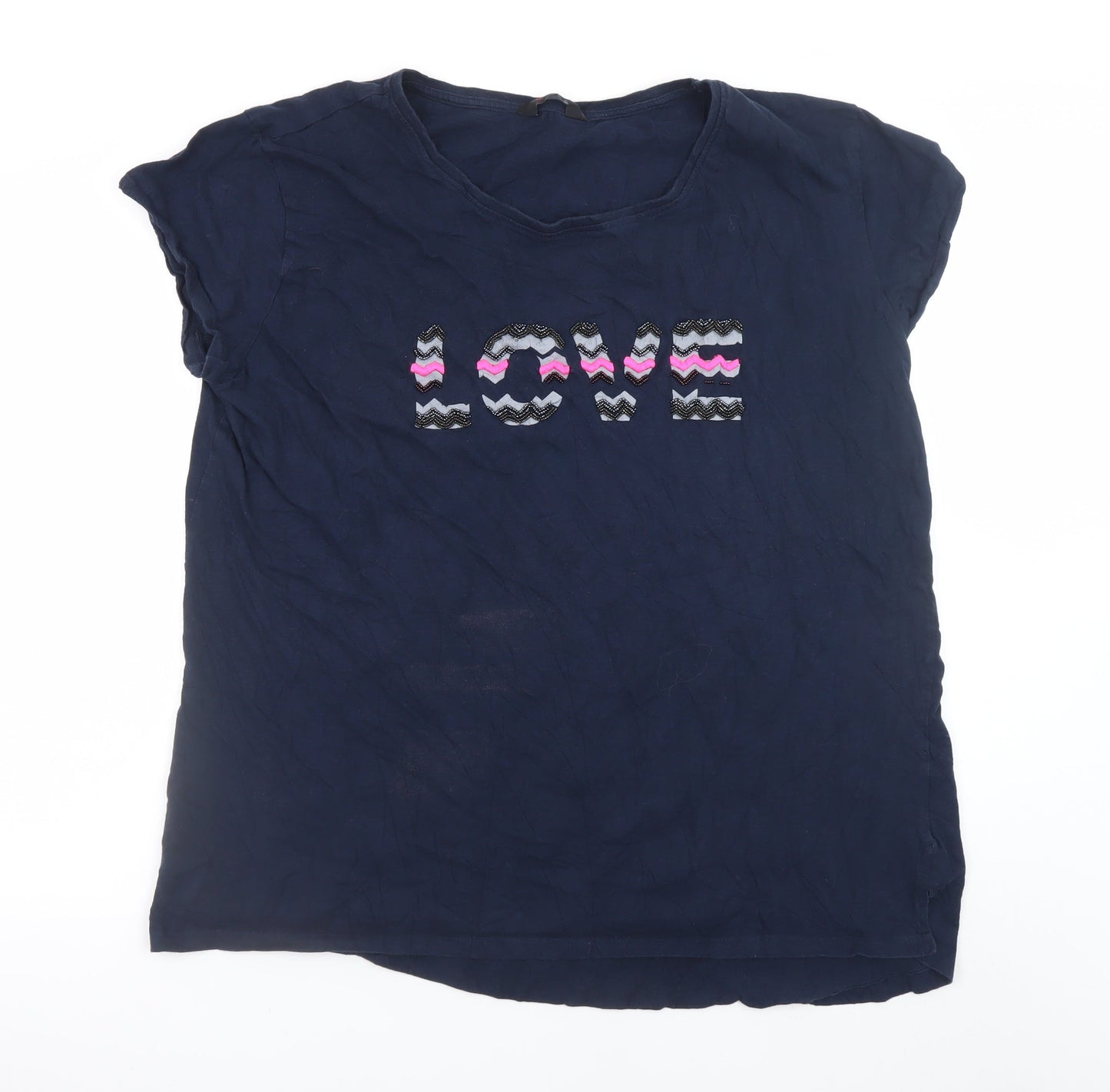 Yours Women Navy Blue Love Print Cotton Short Sleeve T-Shirt Size 22-24