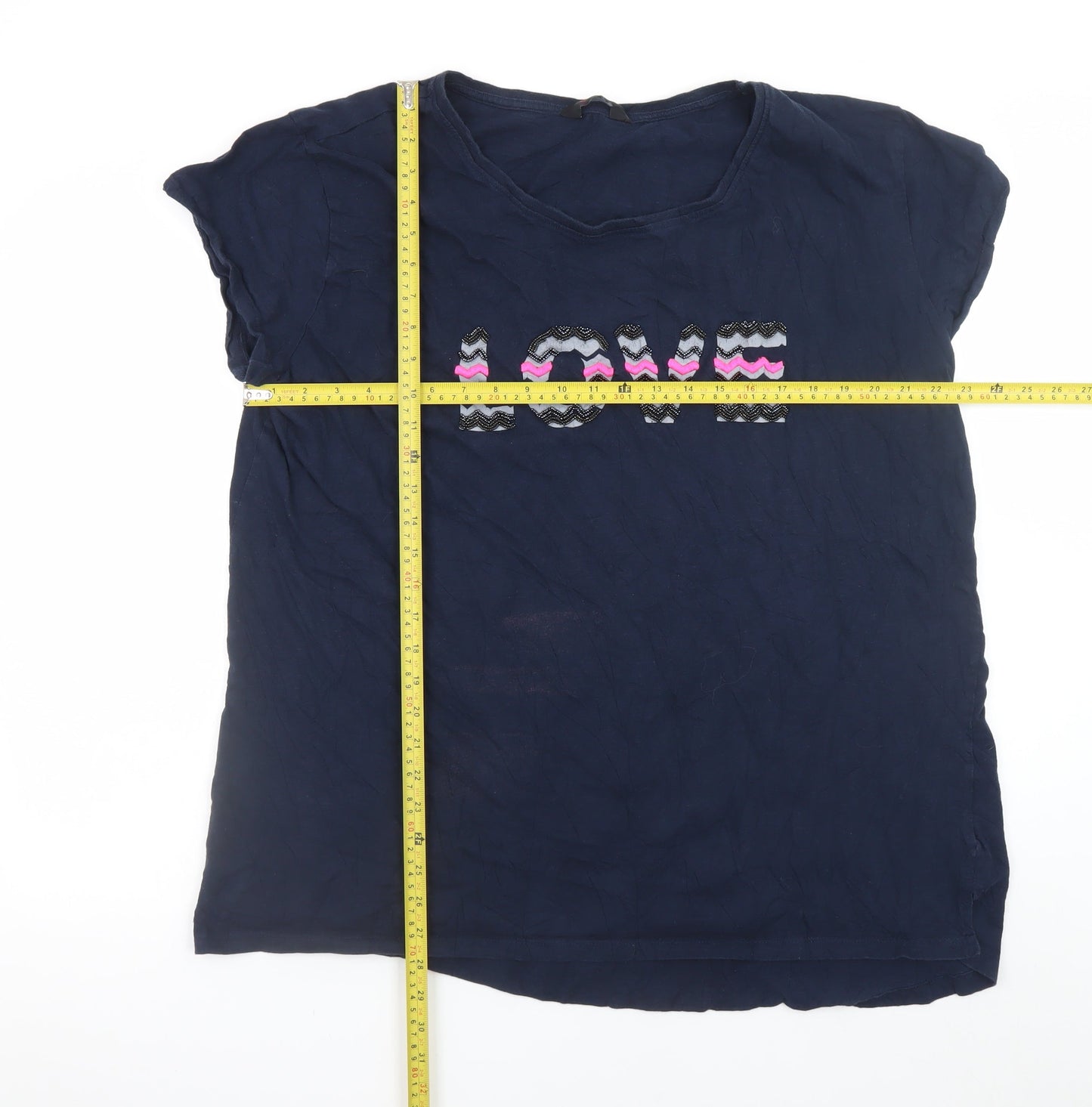 Yours Women Navy Blue Love Print Cotton Short Sleeve T-Shirt Size 22-24