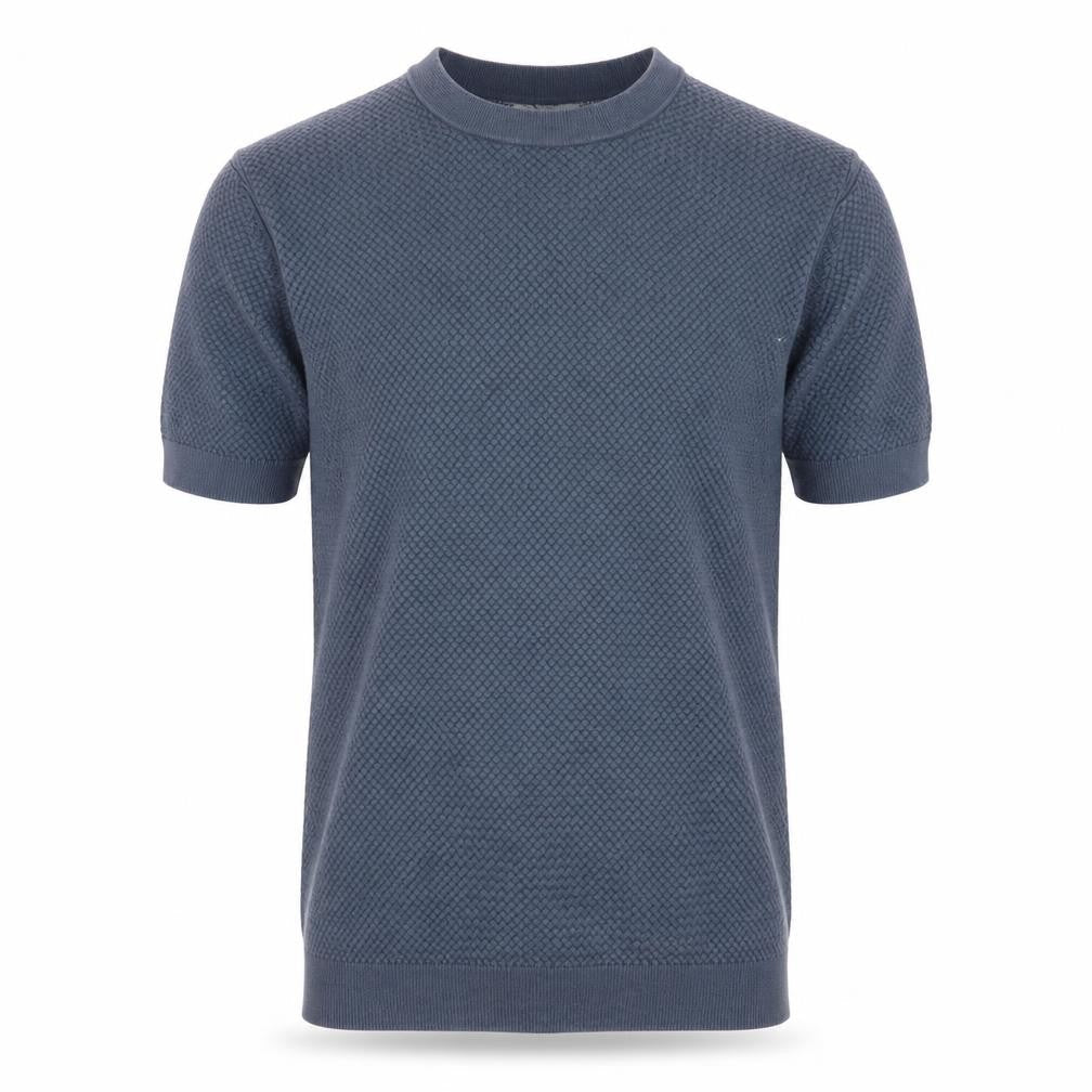 River Island Men's Blue Textured Knit Crew Neck Short Sleeve T-Shirt Size S