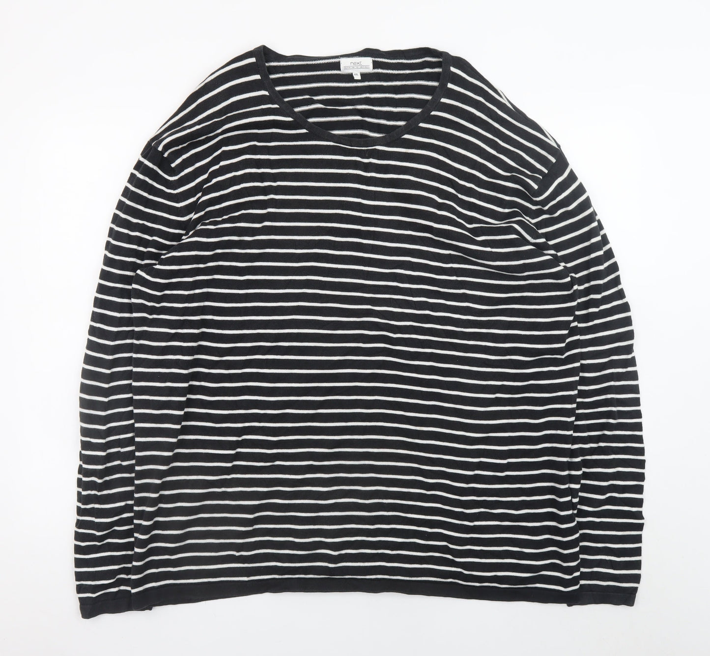Next Women’s Black White Striped V-Neck Cotton Pullover Jumper 2XL