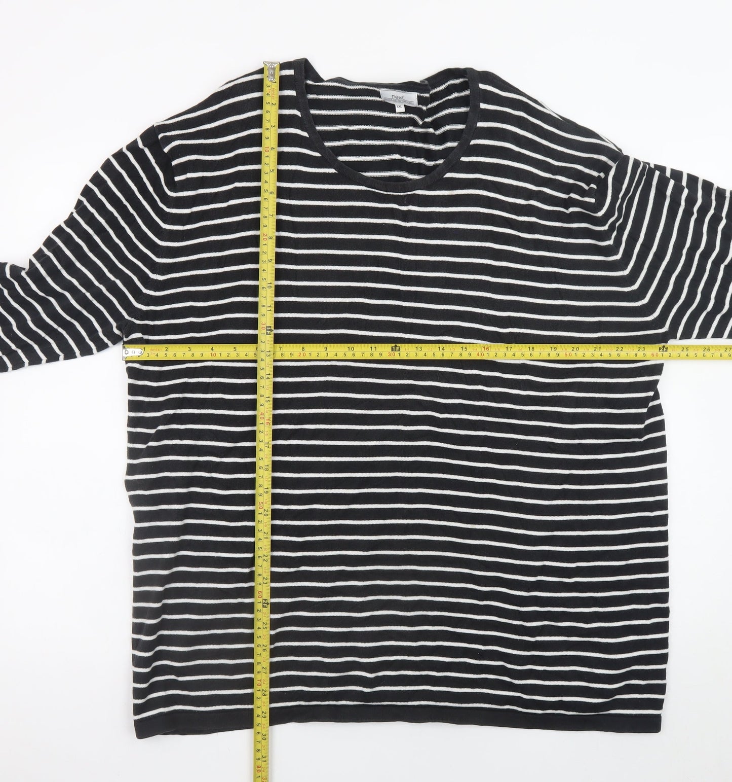 Next Women’s Black White Striped V-Neck Cotton Pullover Jumper 2XL