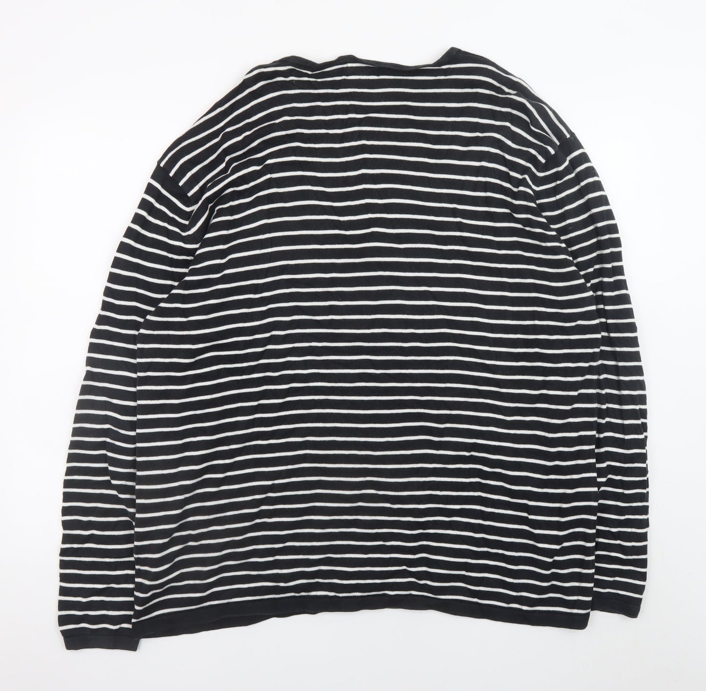 Next Women’s Black White Striped V-Neck Cotton Pullover Jumper 2XL