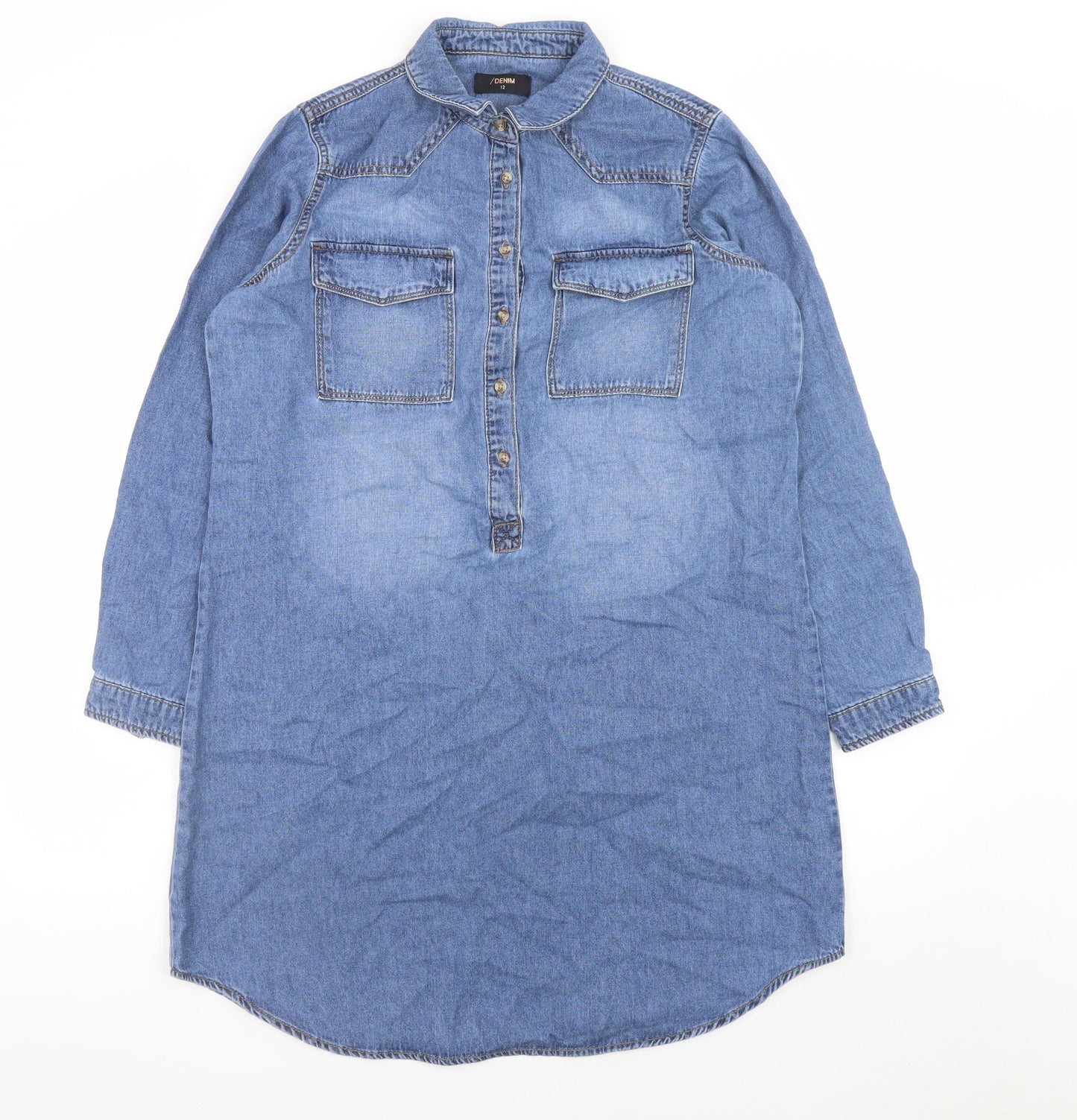 /DENIM Women Blue Size 12 Long Sleeve Shirt Dress