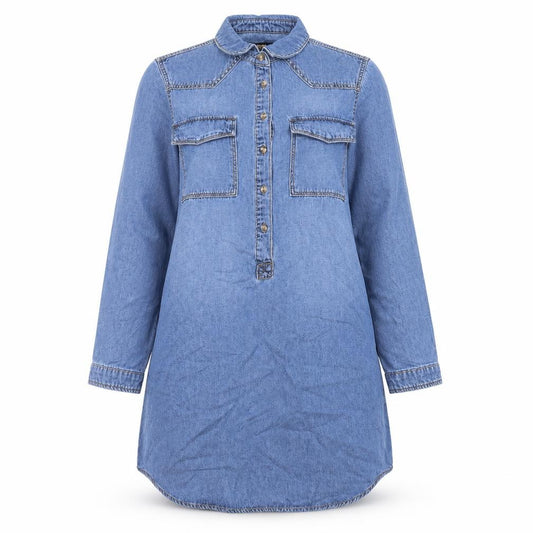 /DENIM Women Blue Size 12 Long Sleeve Shirt Dress