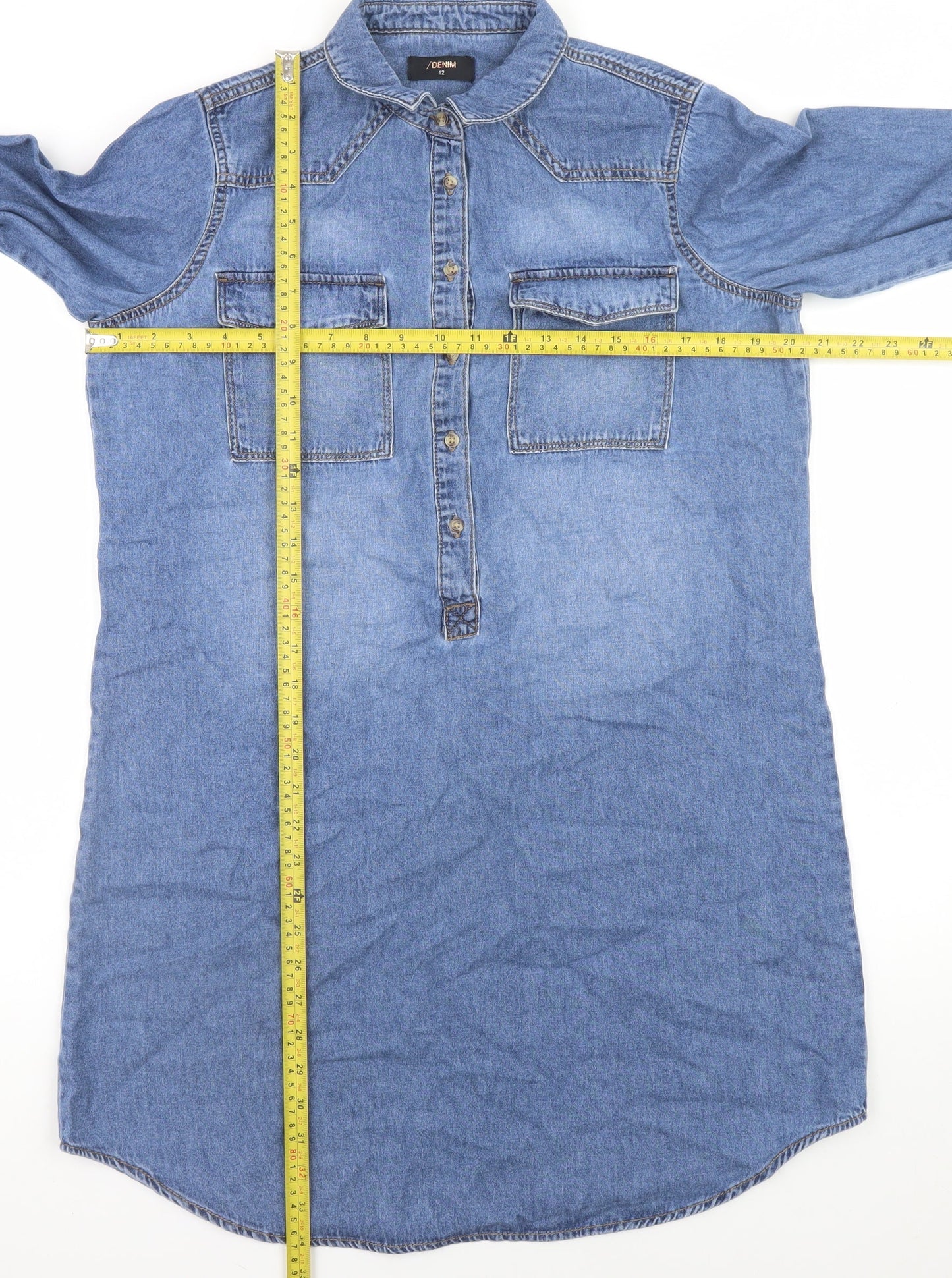 /DENIM Women Blue Size 12 Long Sleeve Shirt Dress