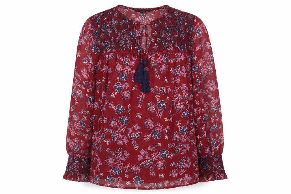 New Look Women's Red Floral Chiffon Tunic Blouse Size 6