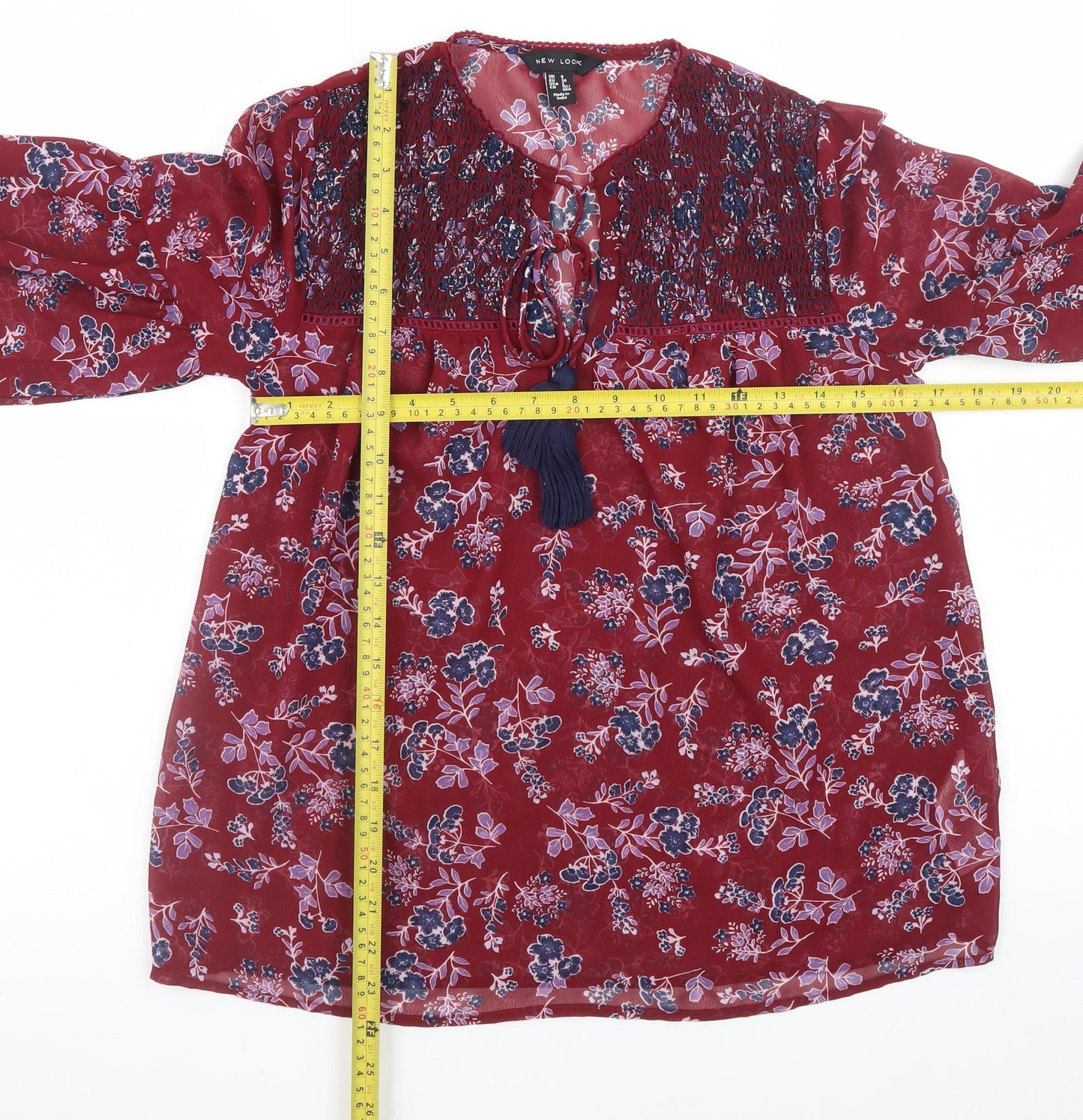 New Look Women's Red Floral Chiffon Tunic Blouse Size 6