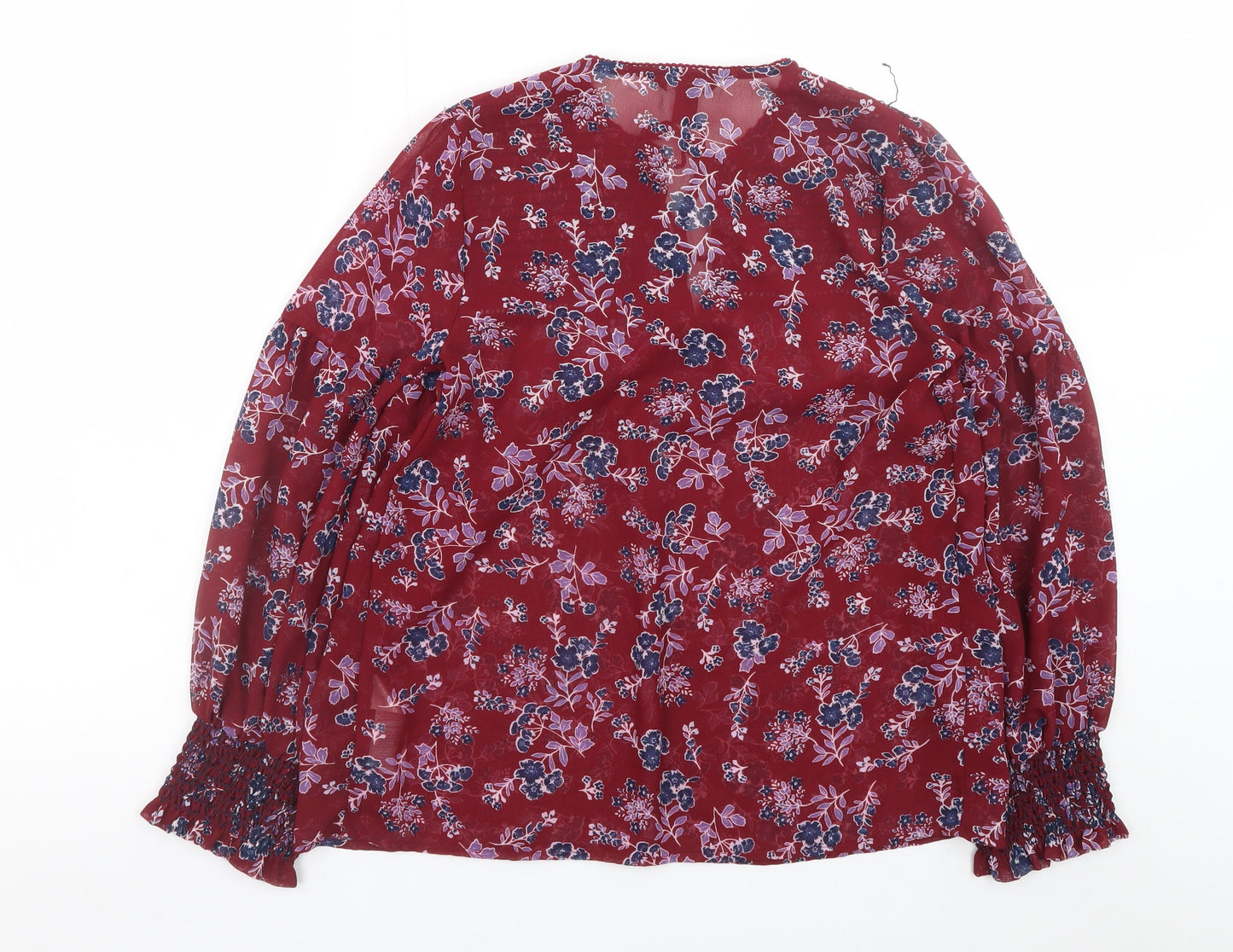New Look Women's Red Floral Chiffon Tunic Blouse Size 6