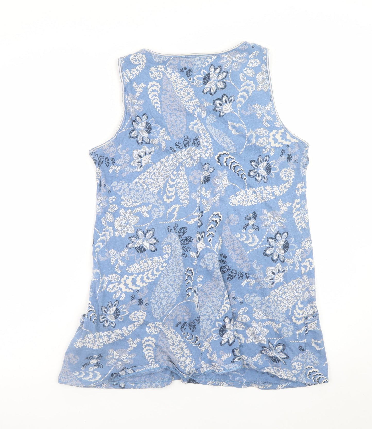 White Stuff Women's Blue Floral Cotton Sleeveless Camisole Top Size 14