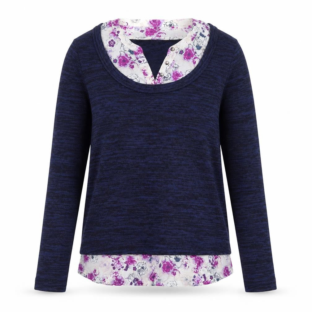 Marks & Spencer Women Navy Floral Layered Long Sleeve Blouse UK 8