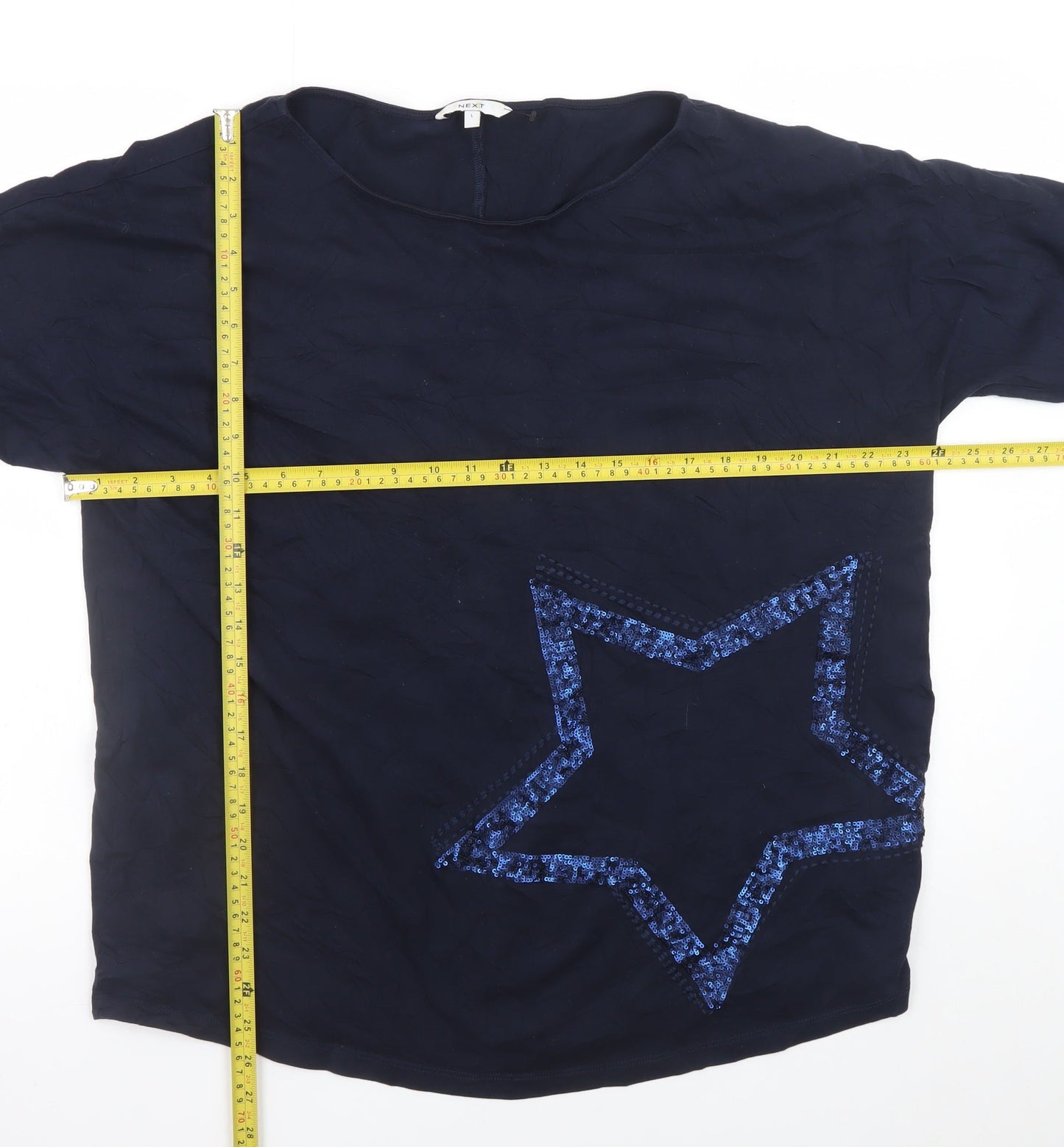 Next Women’s Blue Sequin Star Long Sleeve Cotton T-Shirt L