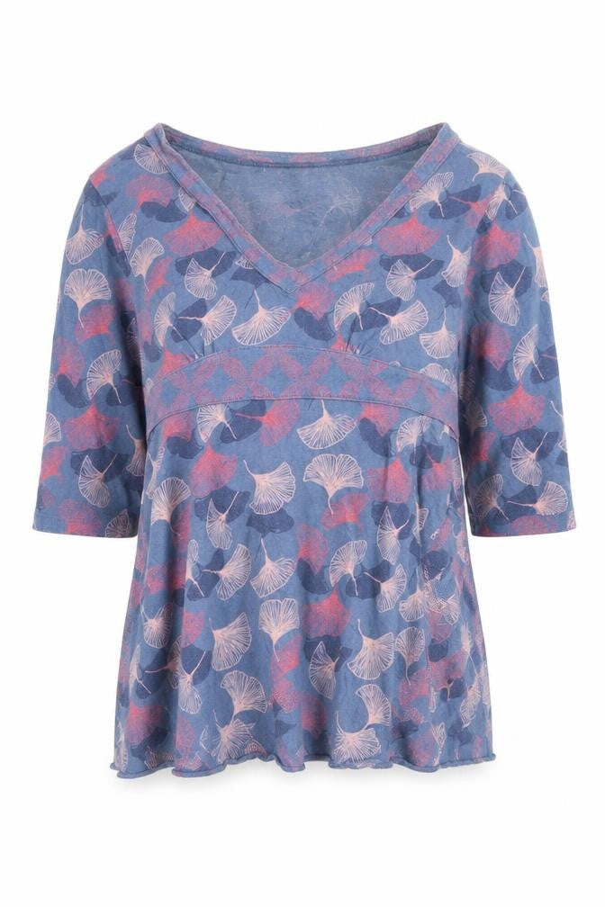 Front view of White Stuff women’s blue floral tunic blouse, size UK 12