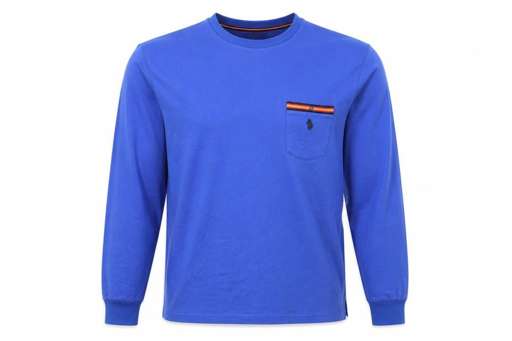 Front view of Luke Men's Blue Long Sleeve Crew Neck Cotton Blend T-Shirt, size L