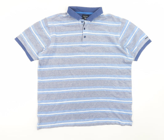 James Pringle Men's Blue Striped Cotton Polo Shirt Size M