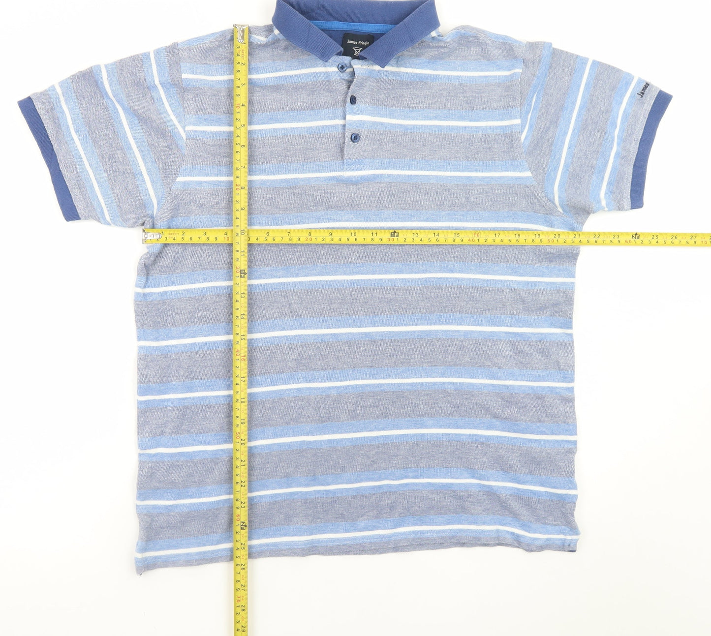 James Pringle Men's Blue Striped Cotton Polo Shirt Size M