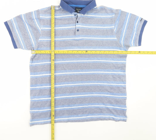 James Pringle Men's Blue Striped Cotton Polo Shirt Size M