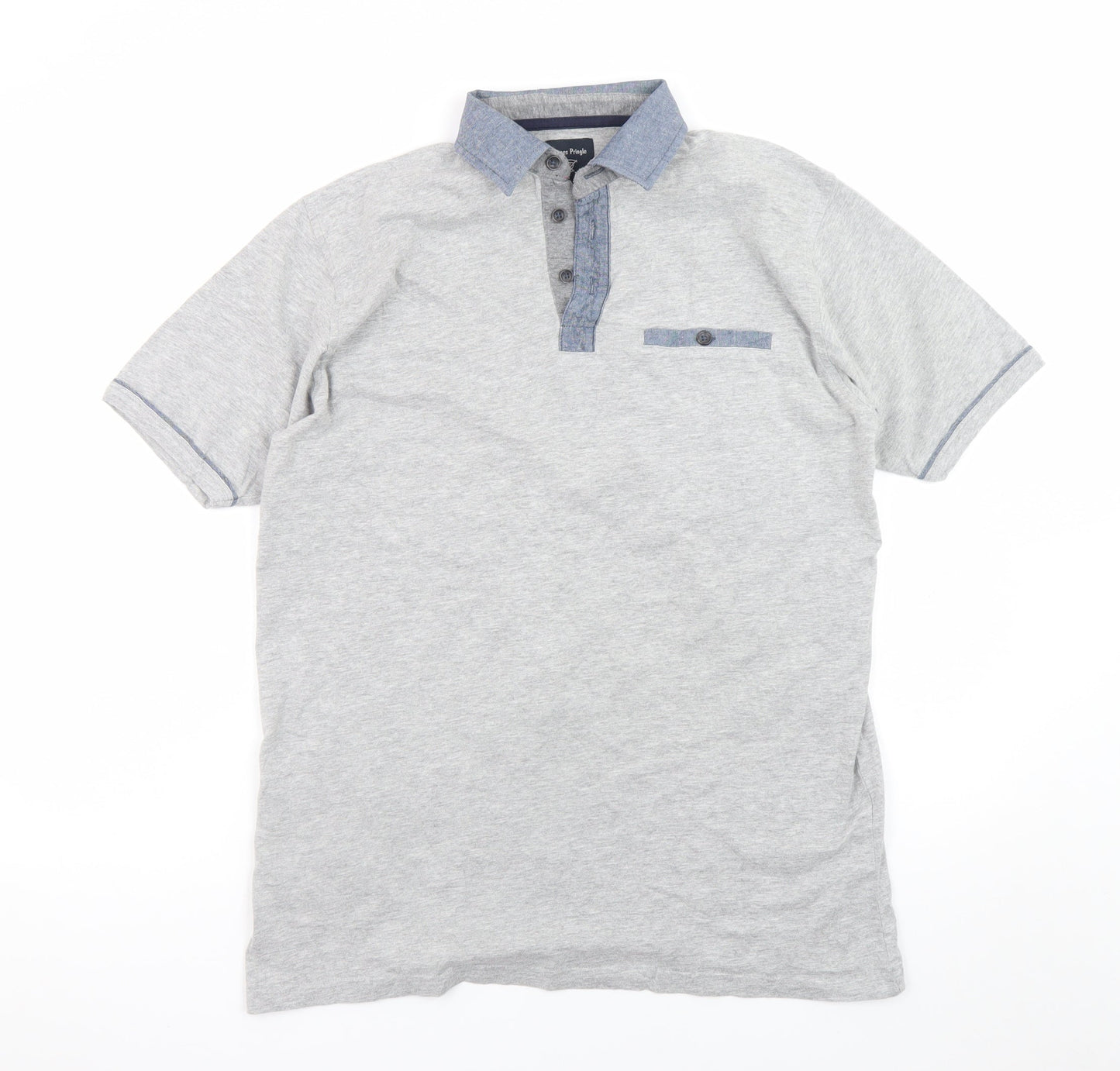 James Pringle Men's Grey Cotton Polo Shirt Size M Short Sleeve