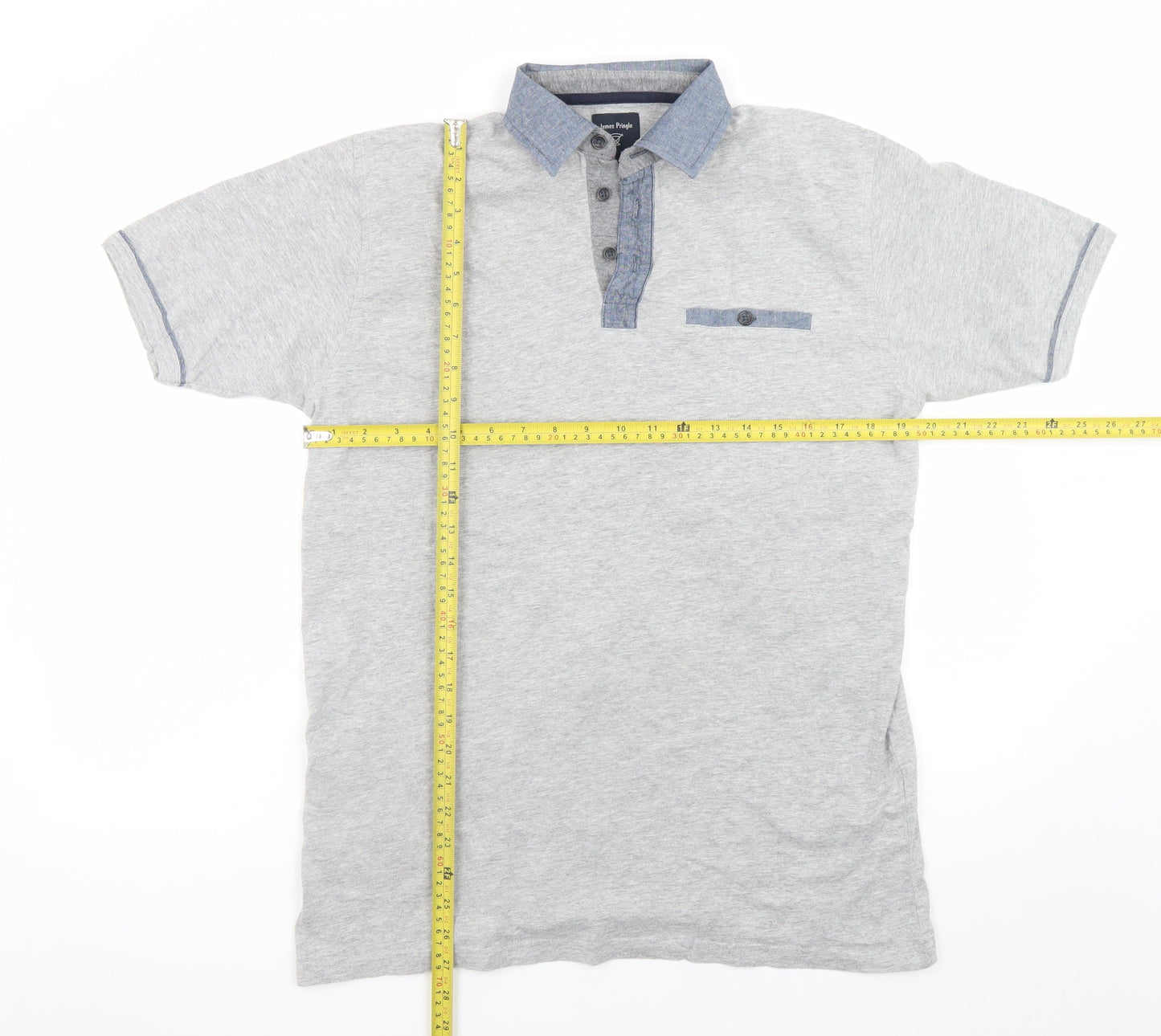 James Pringle Men's Grey Cotton Polo Shirt Size M Short Sleeve