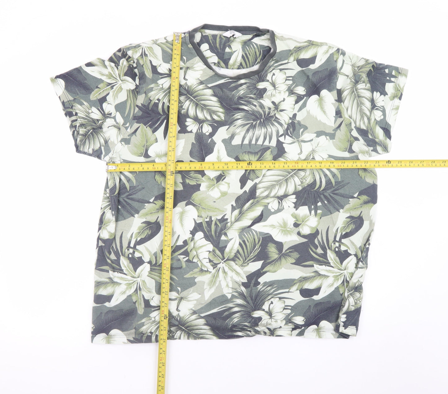 Next Men's Green Floral Tropical Crew Neck T-Shirt XXL Cotton