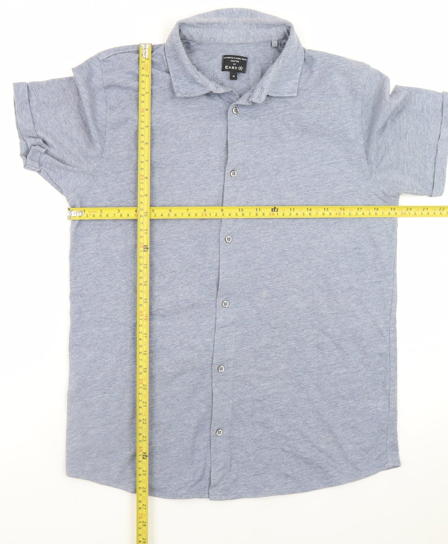 Easy Men's Blue Short Sleeve Button-Up Casual Shirt M