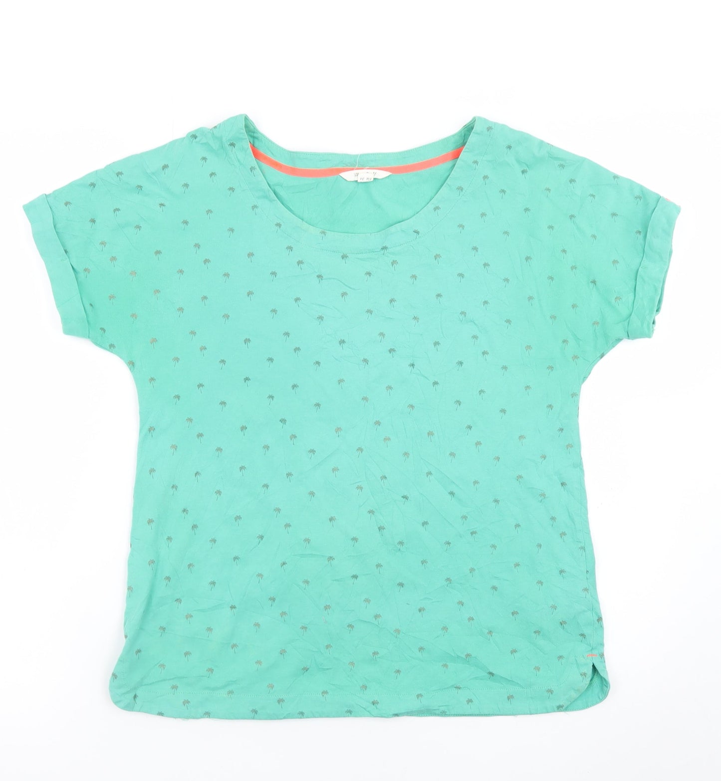 White Stuff Women's Green Palm Print Cotton T-Shirt UK 8