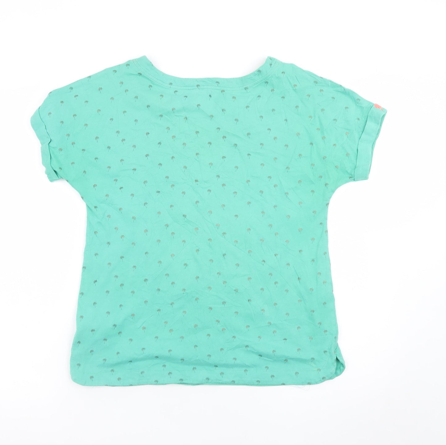 White Stuff Women's Green Palm Print Cotton T-Shirt UK 8
