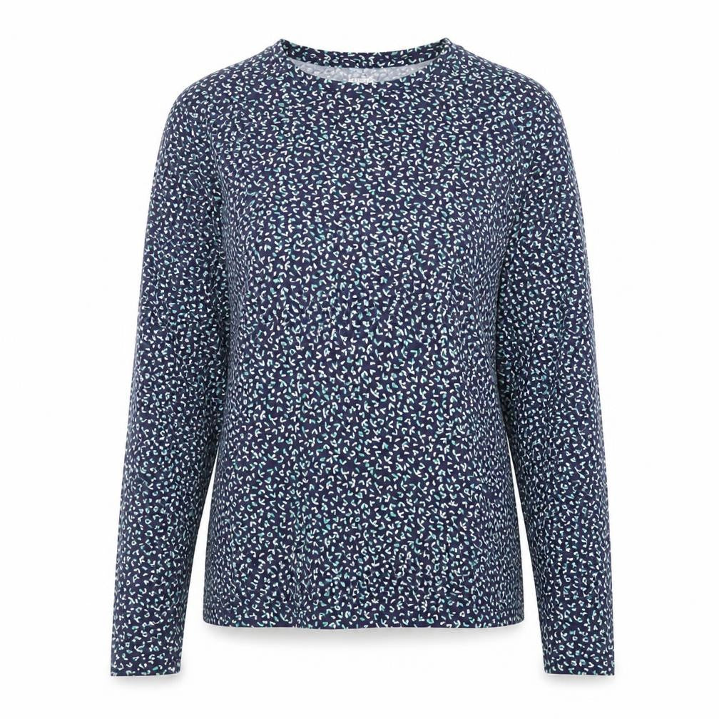 Lands' End Women's Blue Floral Long Sleeve Cotton T-Shirt Size S