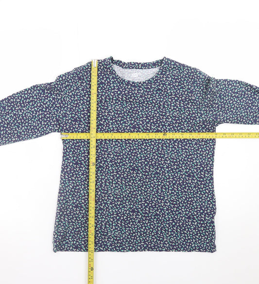 Lands' End Women's Blue Floral Long Sleeve Cotton T-Shirt Size S