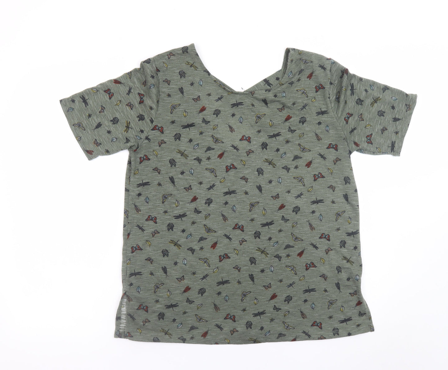 Marks and Spencer Women’s Green Animal Print V-Neck T-Shirt Size 14