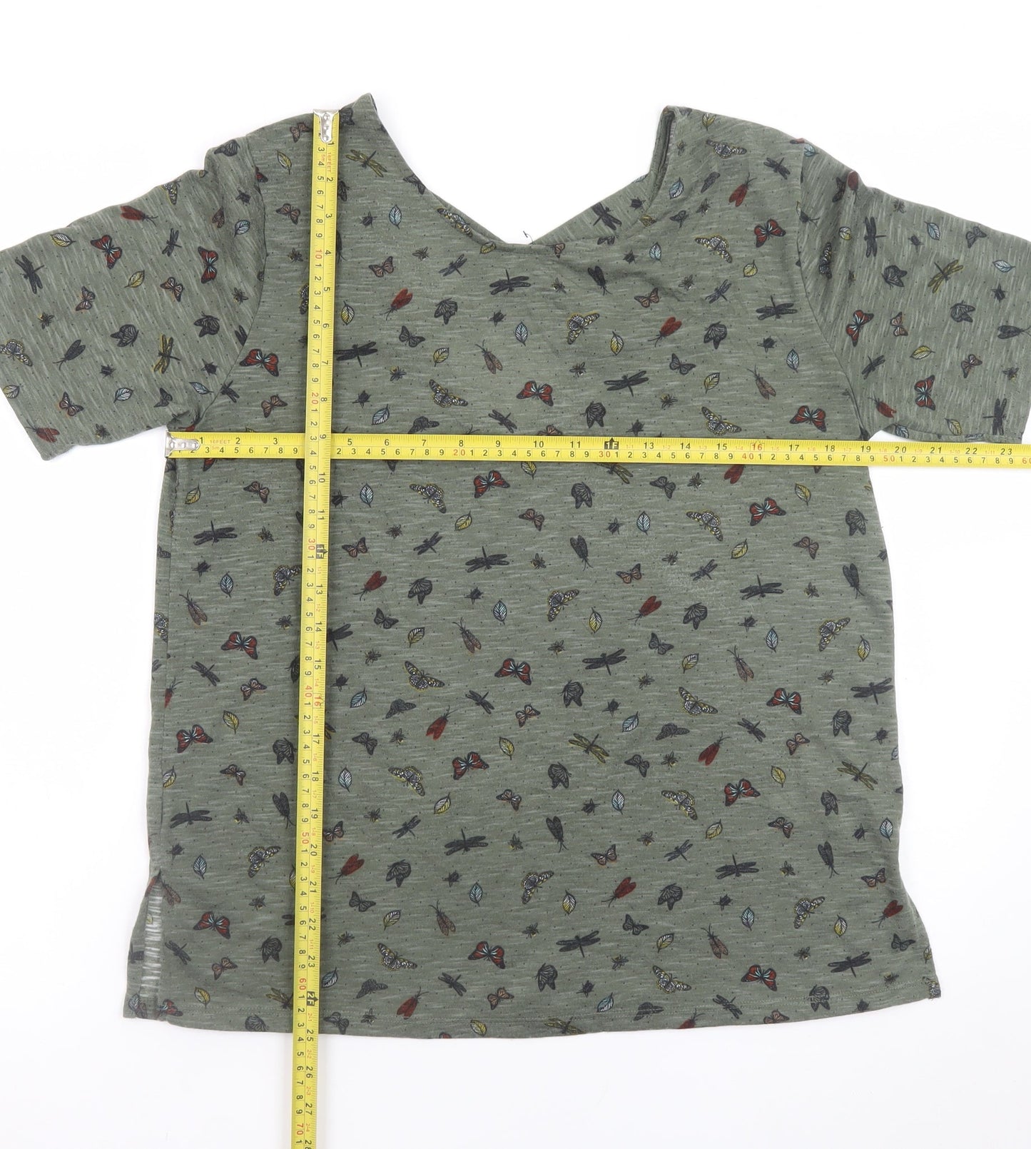 Marks and Spencer Women’s Green Animal Print V-Neck T-Shirt Size 14