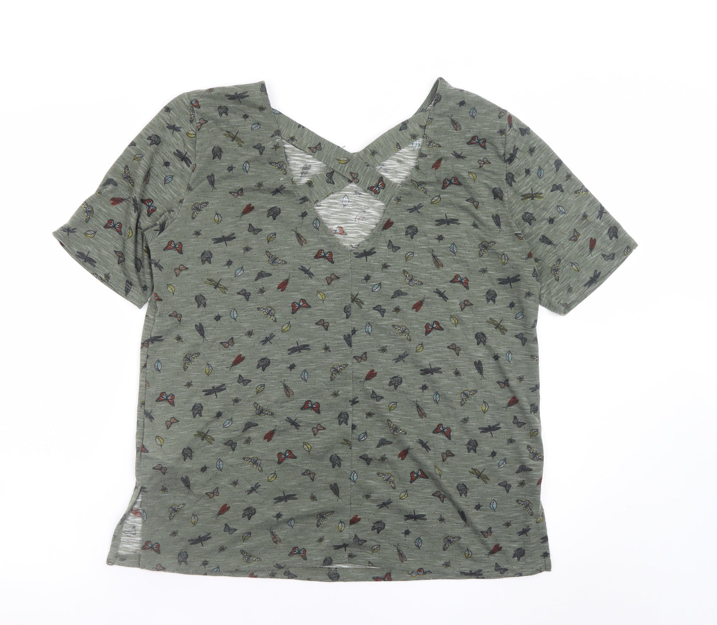 Marks and Spencer Women’s Green Animal Print V-Neck T-Shirt Size 14