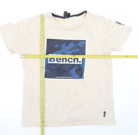 Bench Men Beige Graphic Print Crew Neck Cotton T-Shirt Size L