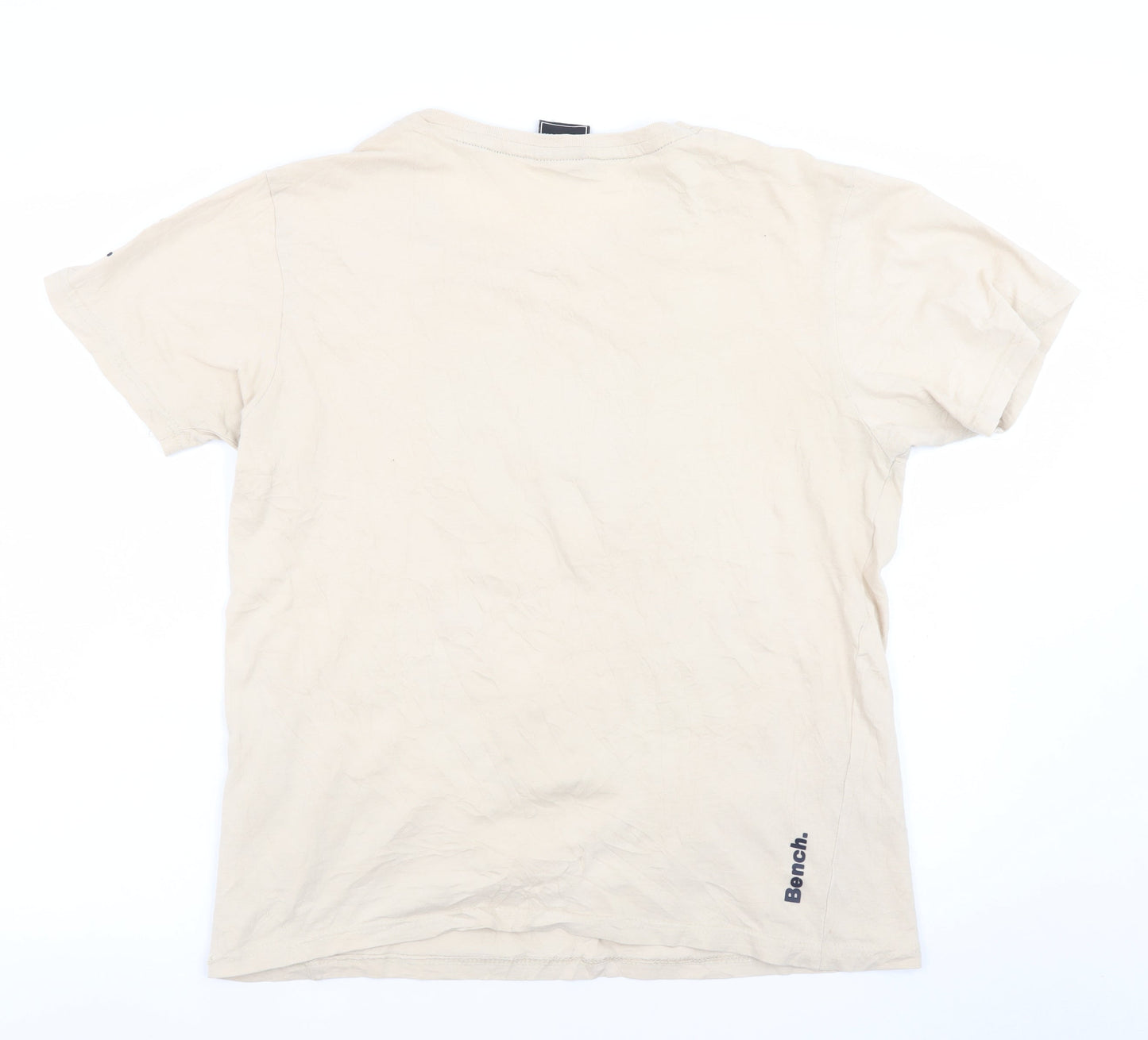 Bench Men Beige Graphic Print Crew Neck Cotton T-Shirt Size L