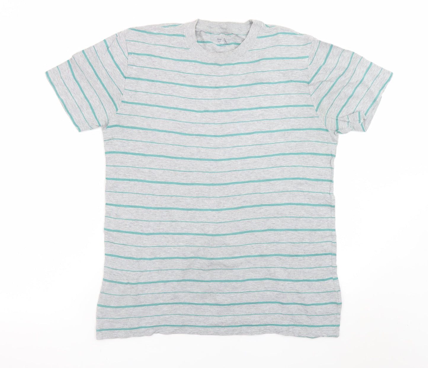 Gap Men's Grey Striped Cotton Crew Neck Short Sleeve T-Shirt M