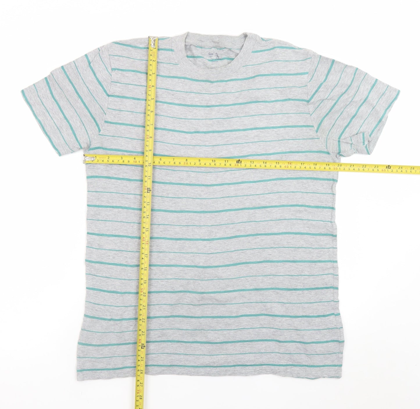 Gap Men's Grey Striped Cotton Crew Neck Short Sleeve T-Shirt M