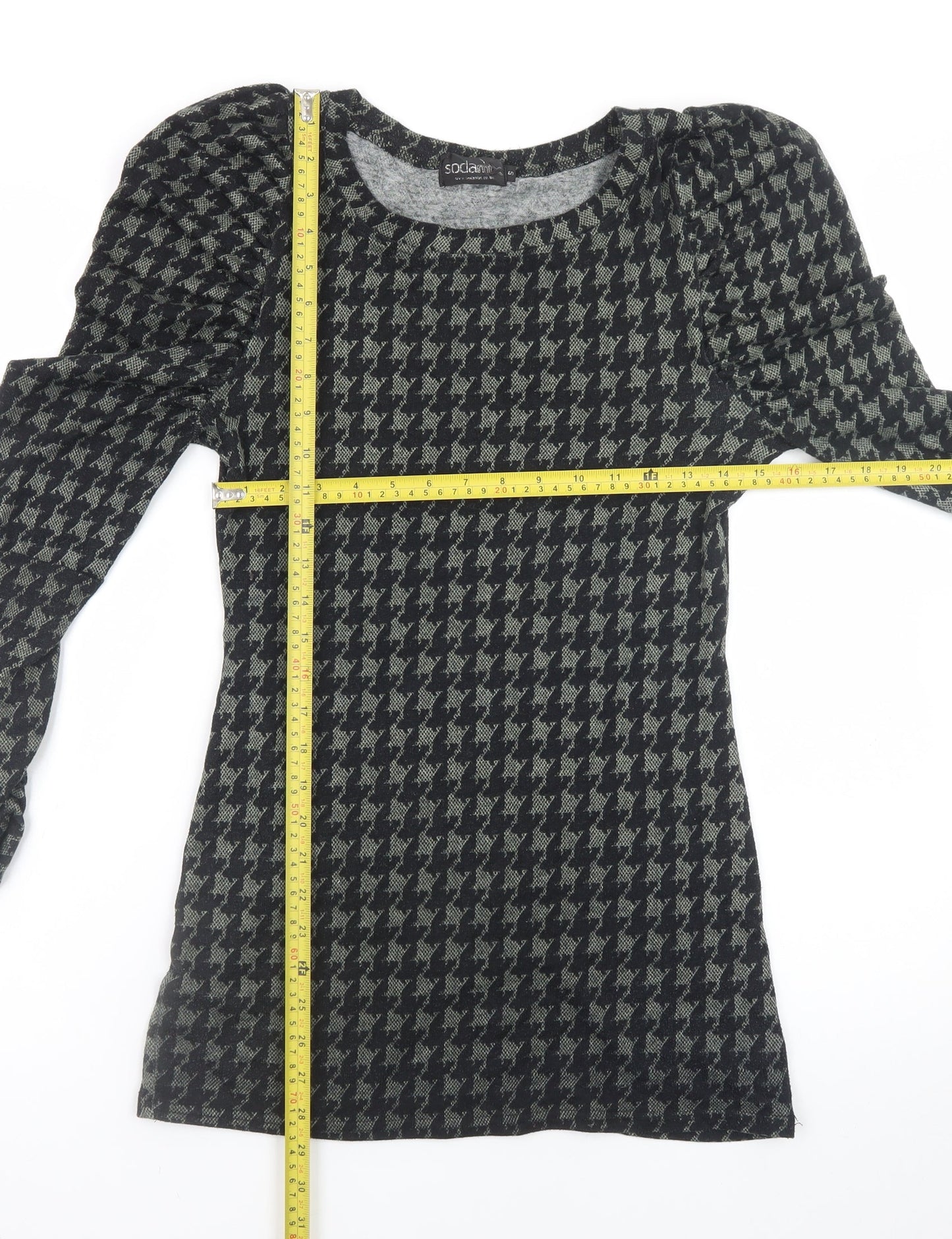 Soda Mix Women’s Black Houndstooth Bodycon Long Sleeve Dress S