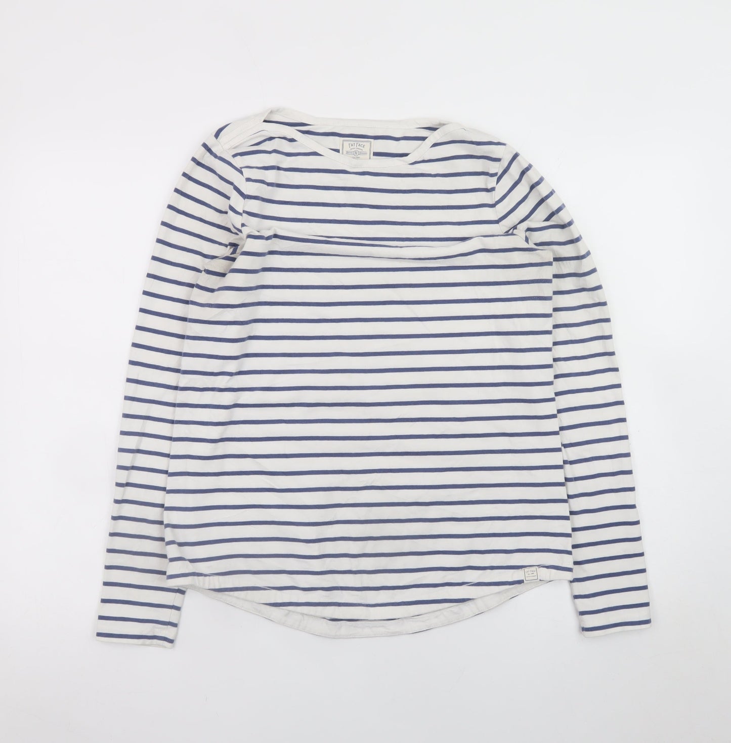 Fat Face Womens White Navy Striped Classic Jersey Long Sleeve T-Shirt Size 10
