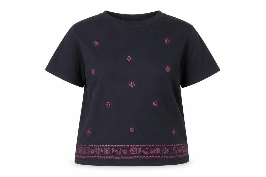 Sara Neal Womens Black Embroidered Short Sleeve T-Shirt Size 22-24