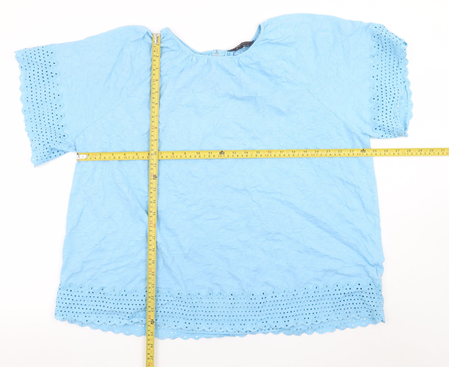 Marks and Spencer Women Blue Cotton Eyelet Short Sleeve Blouse Size 20