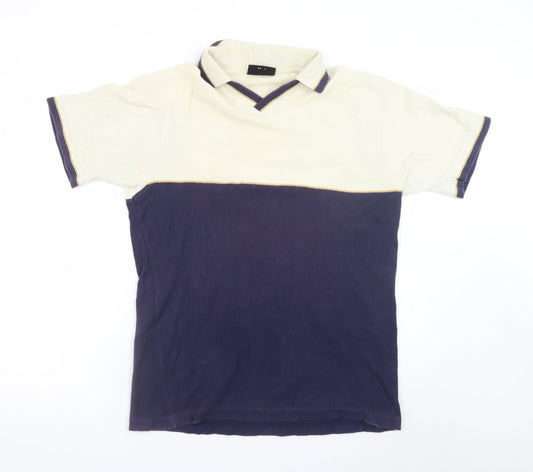 Next Men's Blue Colourblock Cotton Polo Shirt Size L