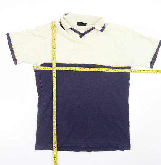 Next Men's Blue Colourblock Cotton Polo Shirt Size L