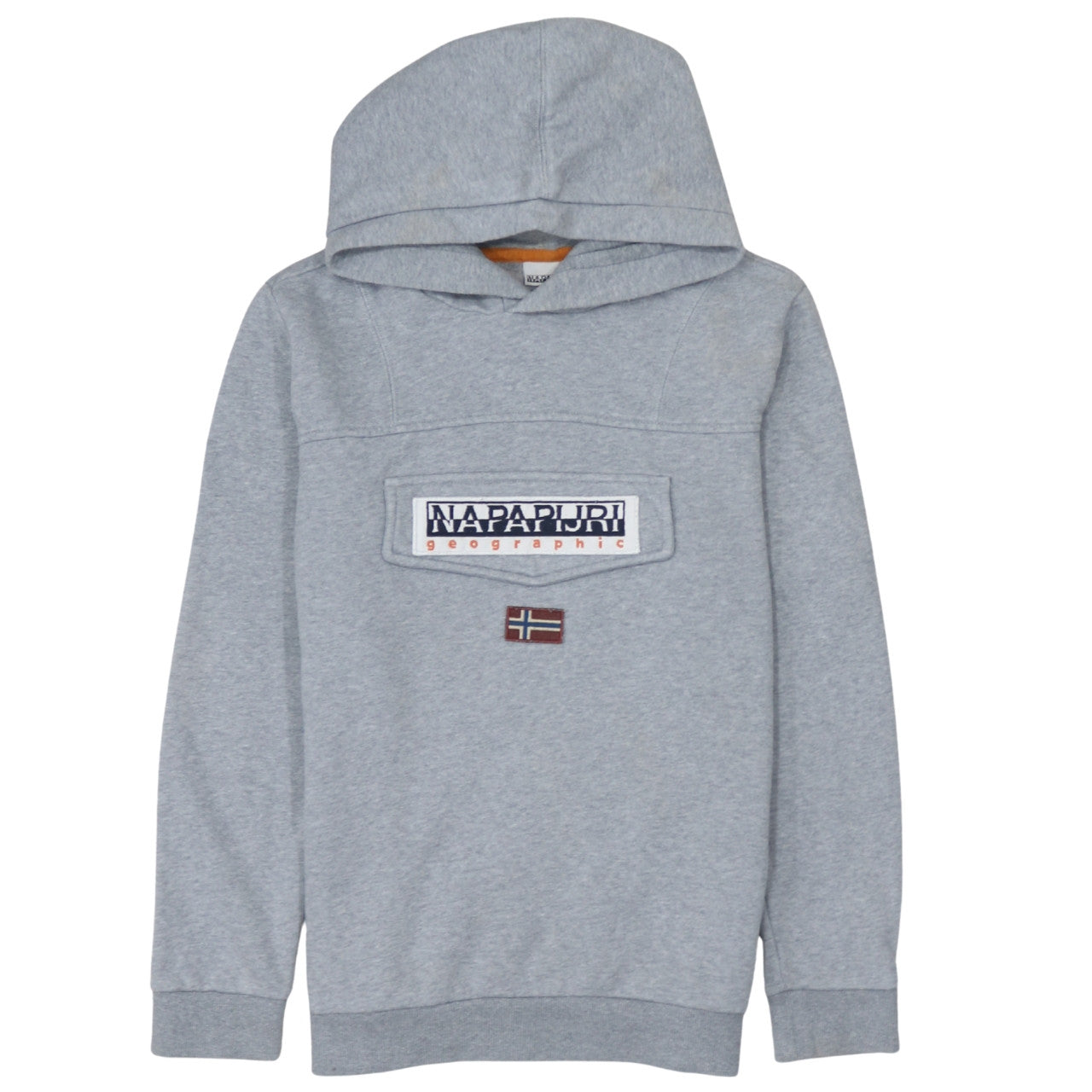 Napapijri Boys Grey Hooded Pullover Sweatshirt Size 14 Years Logo Design