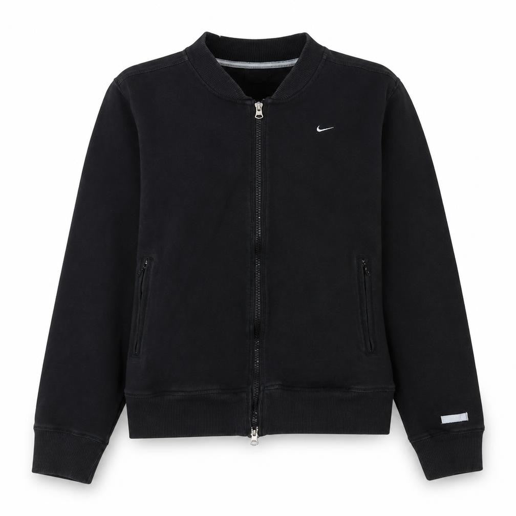 Front view of Nike women’s black, size UK 12, track jacket full zip lightweight cotton blend