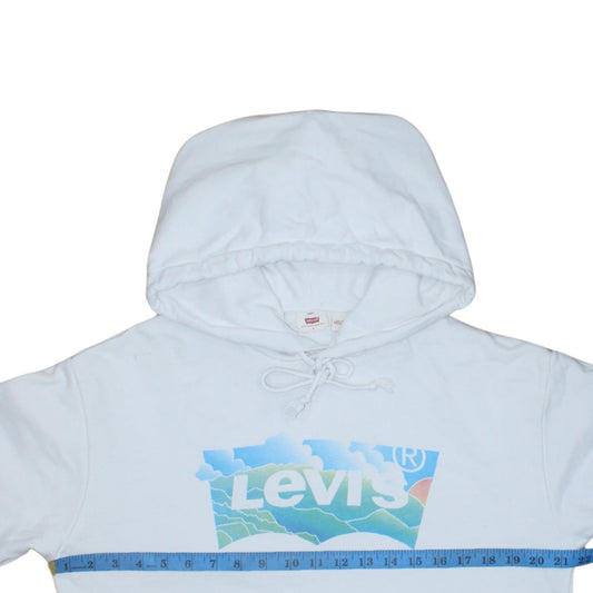 Levi's Women White Small Pullover Hoodie Graphic Print Drawstring