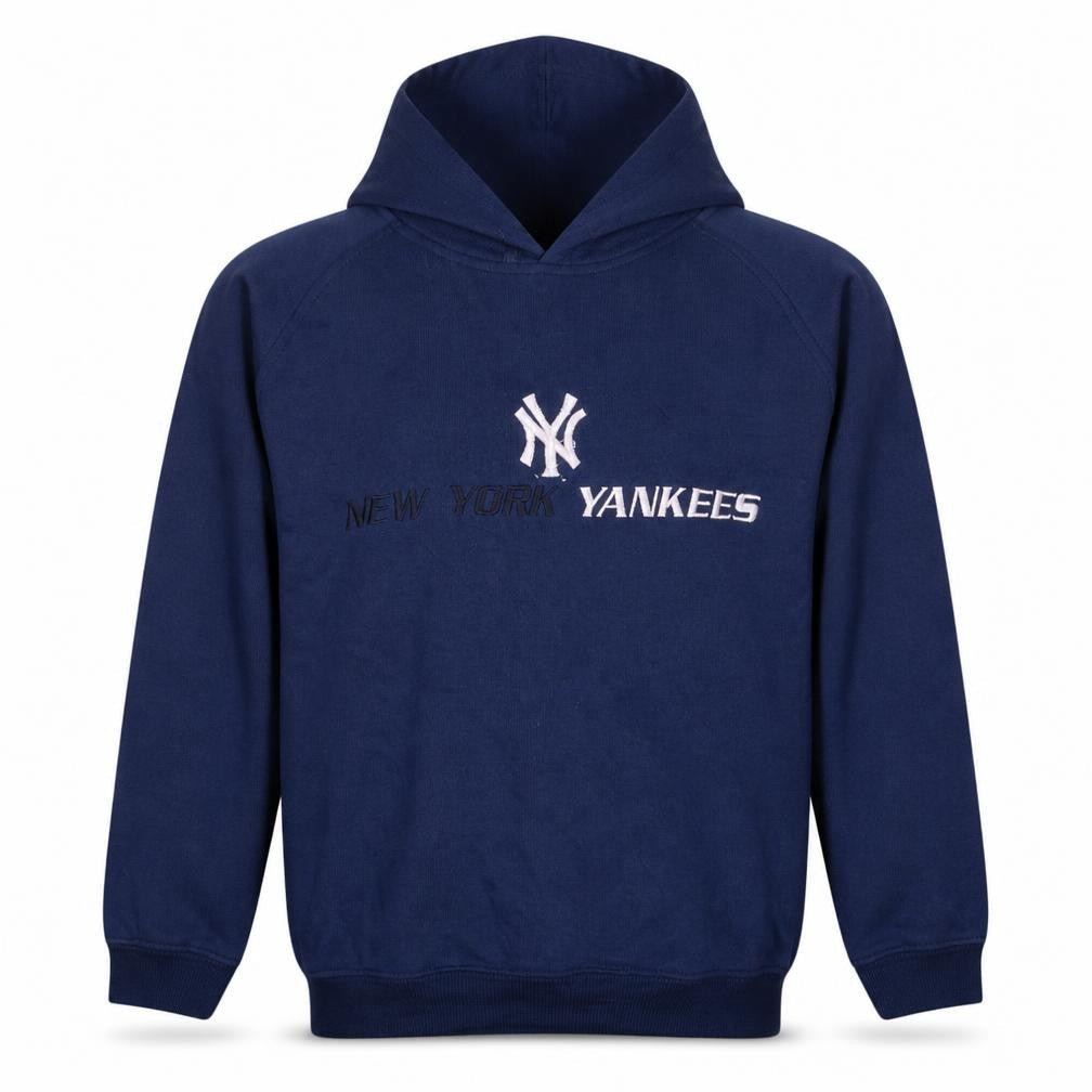 Front view of Genuine Merchandise boys’ navy blue new york yankees pullover hoodie l 14-16