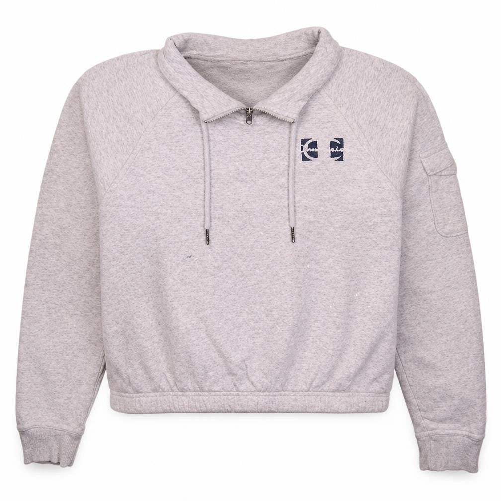 Front view of Champion women’s grey small 1/4 zip pullover sweatshirt