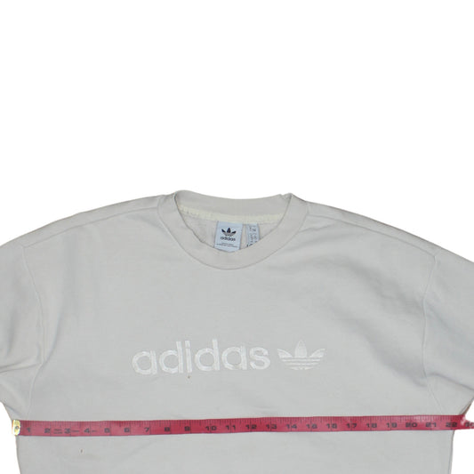 Adidas Women White Pullover Sweatshirt UK 8 Logo Crew Neck