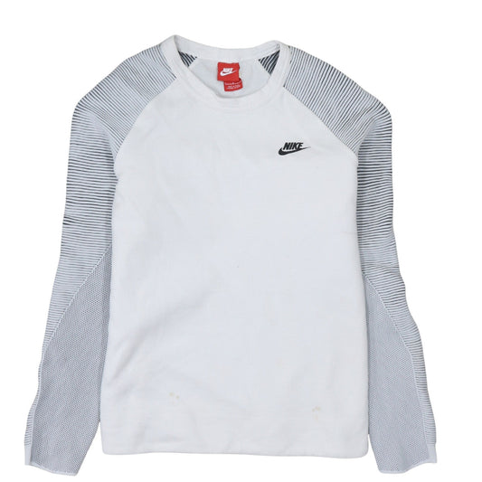 Nike Men's White Striped Raglan Long Sleeve Pullover Sweatshirt L