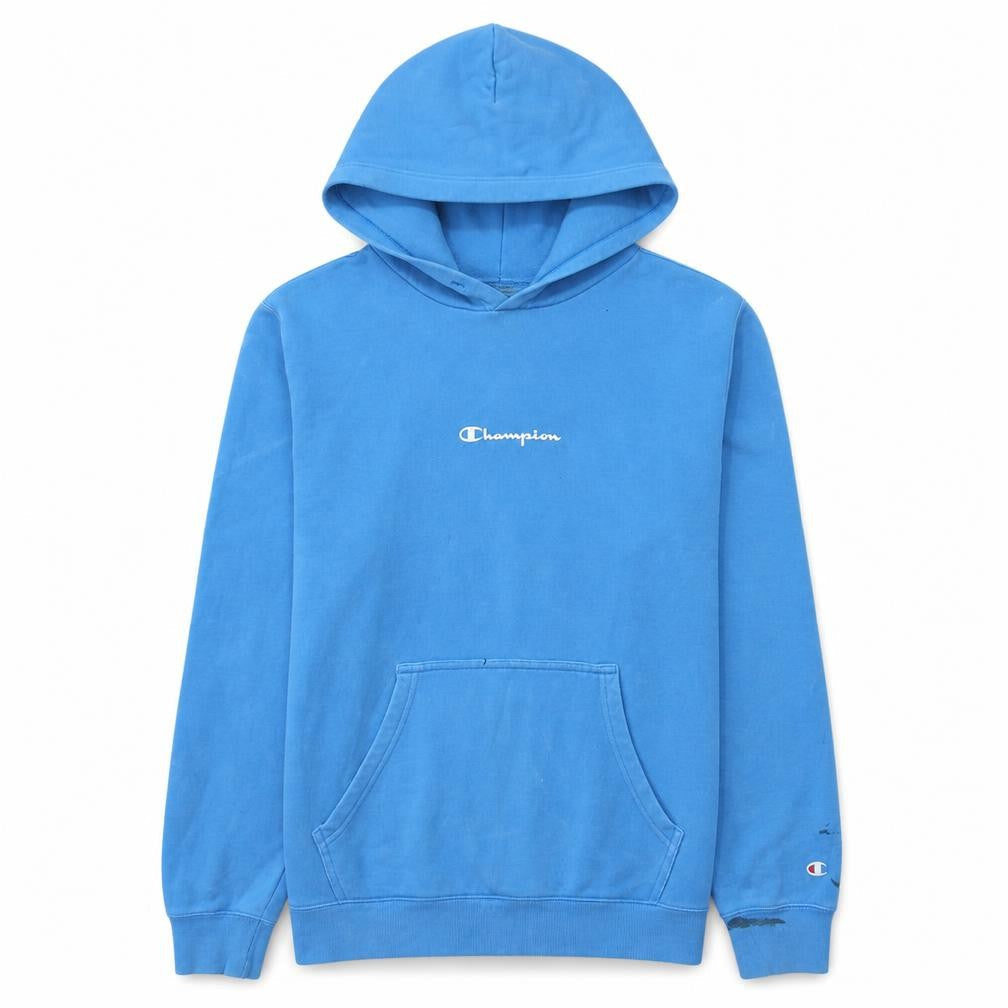Champion Men's Blue Pullover Hoodie Large Logo Fleece Sweatshirt