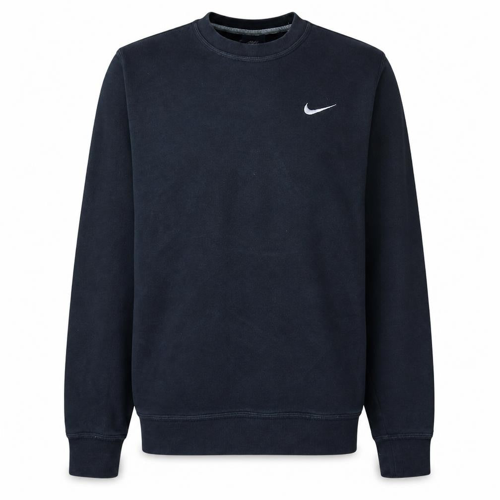 Front view of Nike Men's Black Crew Neck Logo Sweatshirt, size S, Regular Fit